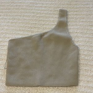 Aritzia Babaton Sculpt Knit One-shoulder Cropped Tank — Matte Pearl